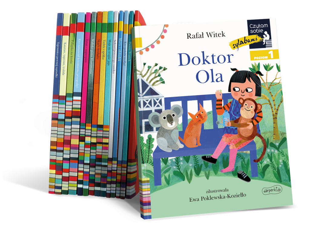 Grafika promocyjna nowości z serii Czytam sobie na ciemnoniebieskim, podwodnym tle. W górnej części biały napis: Nauka czytania z radością. Poznaj nowości z serii Czytam sobie. Po prawej logo serii z dzieckiem siedzącym na książkach. W centrum trzy okładki: Skarb na budowie, Doktor Ola oraz Wynalazek pana B.