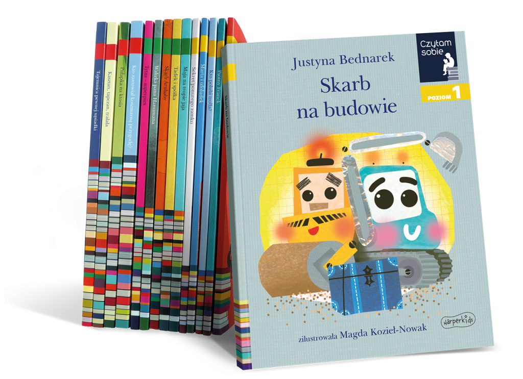 Grafika promocyjna nowości z serii Czytam sobie na ciemnoniebieskim, podwodnym tle. W górnej części biały napis: Nauka czytania z radością. Poznaj nowości z serii Czytam sobie. Po prawej logo serii z dzieckiem siedzącym na książkach. W centrum trzy okładki: Skarb na budowie, Doktor Ola oraz Wynalazek pana B.